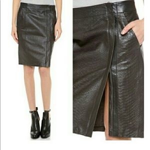 VINCE. Snake Embossed Wrapped Leather Pencil Skirt